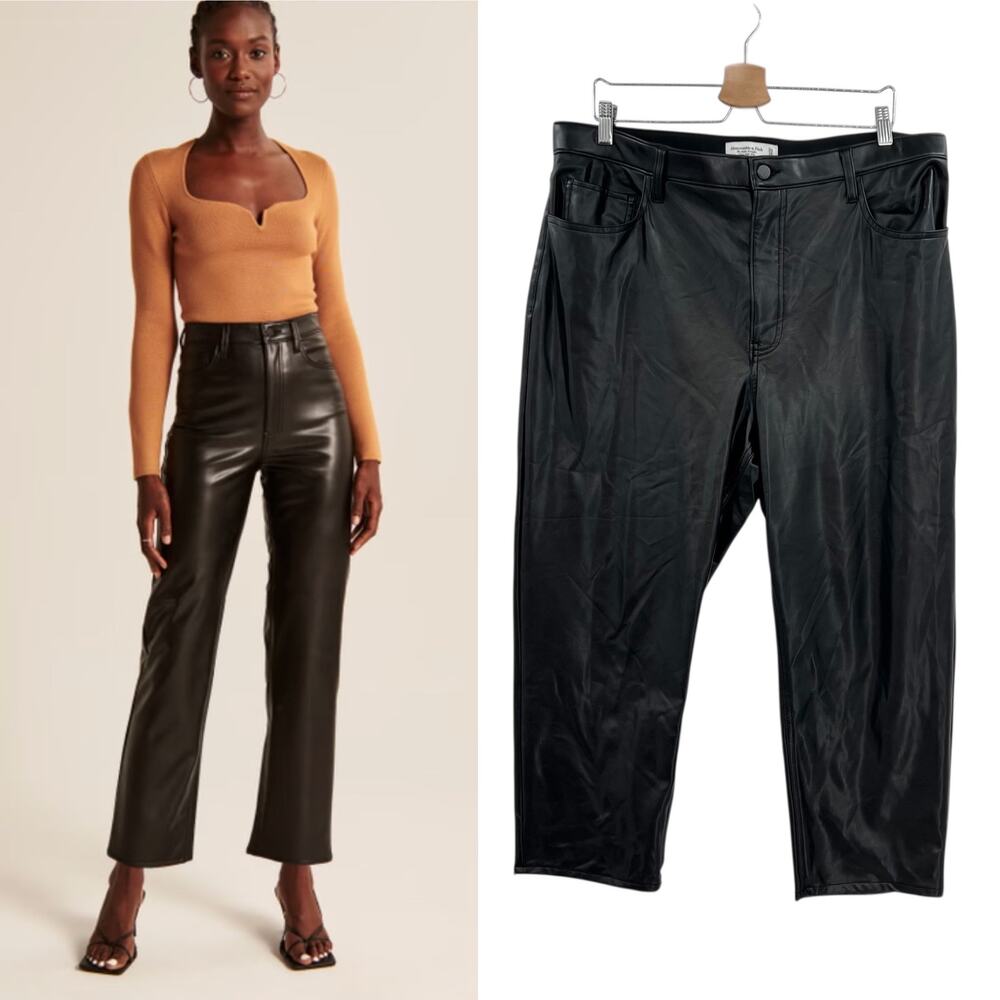 Abercrombie Vegan Leather Ankle Straight Pant‎ Ultra High Rise Black Size 34 18S